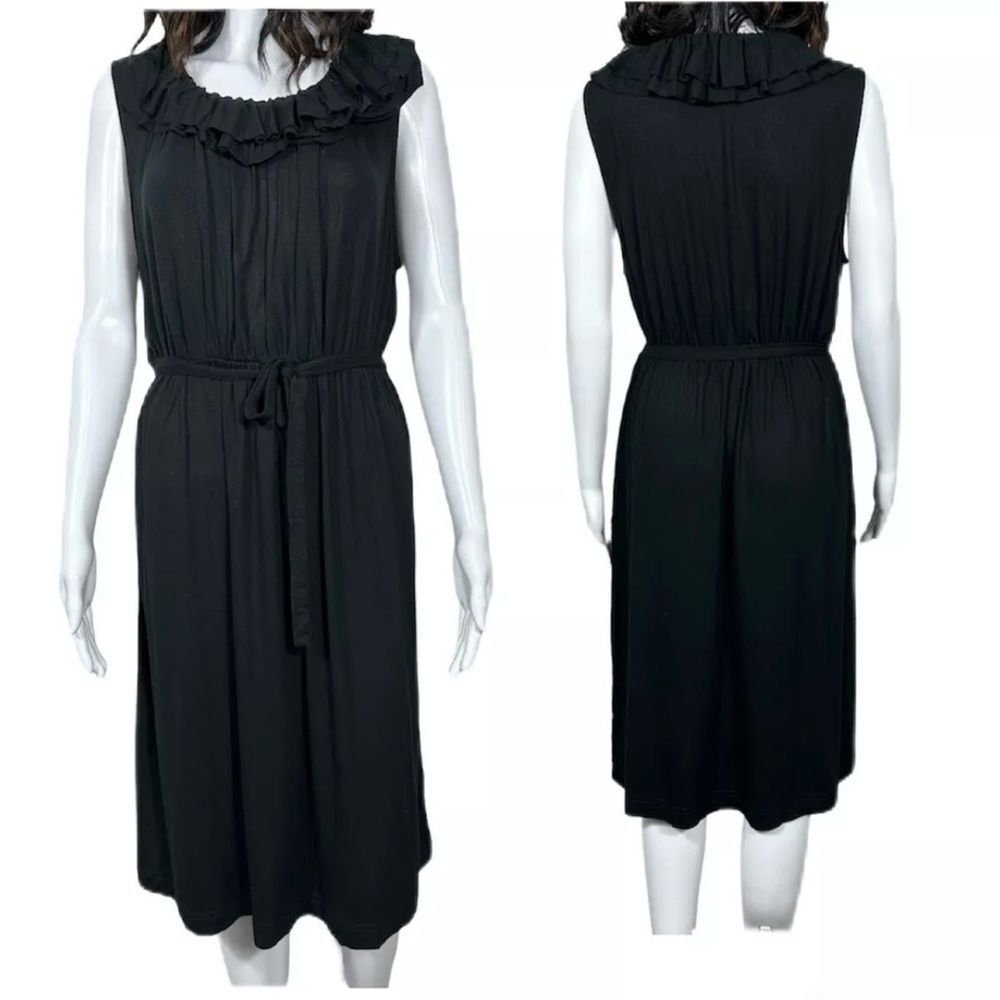 J.Crew Factory Womens A-line Dress Sz M Classic Black Ruffled Tie- Elastic-Waist
